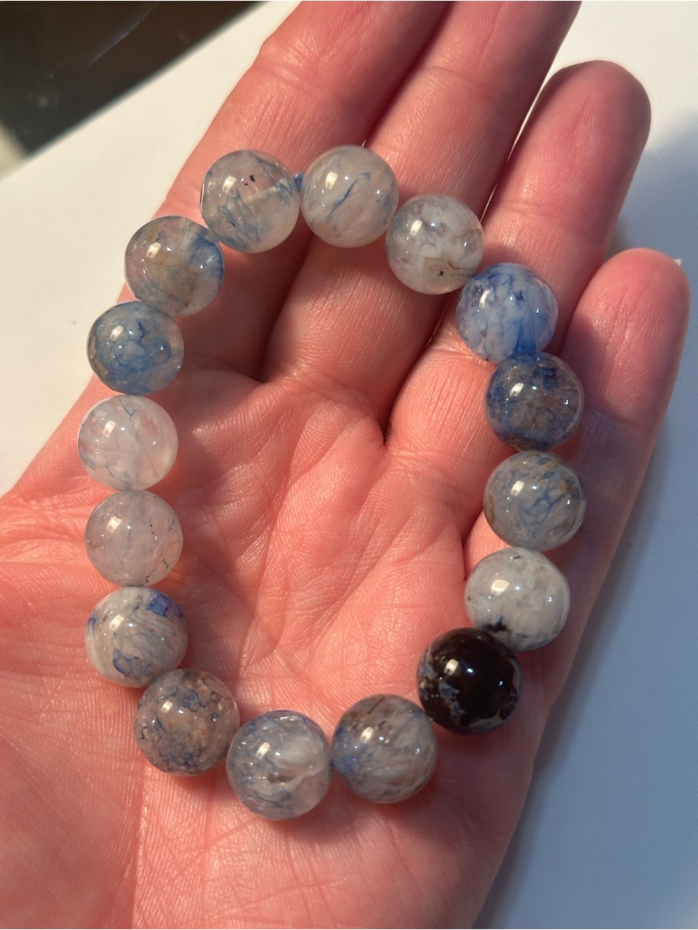 Blue and White Crystal Beaded Stretch Bracelet - Women Jewelry